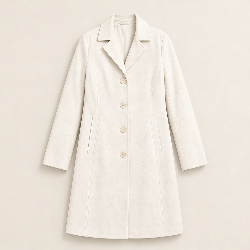 Dorvelli | Siena Brushed Longline Coat – Single-Breasted Lapel Collar Knee Length – Ivory