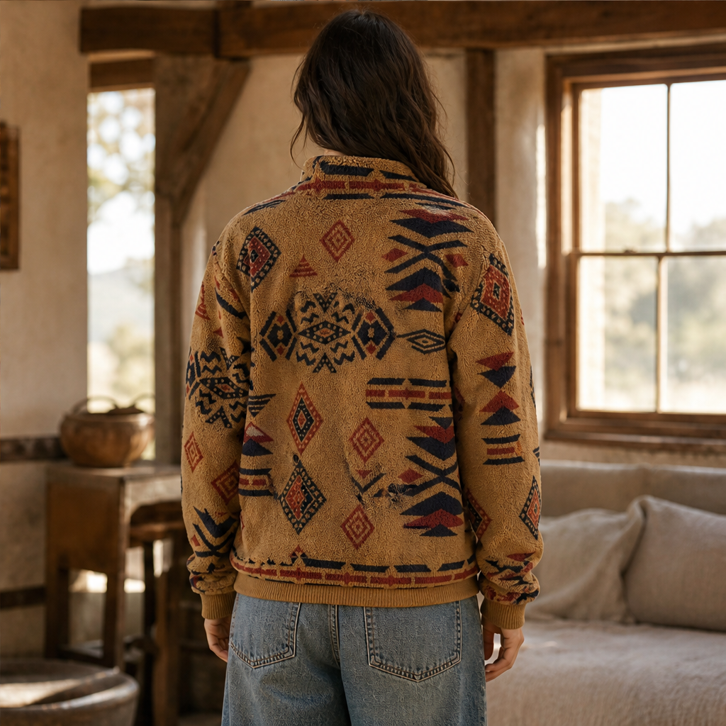 Sienna Half-Zip Sweatshirt – Aztec Print Stand Collar Kangaroo Pocket