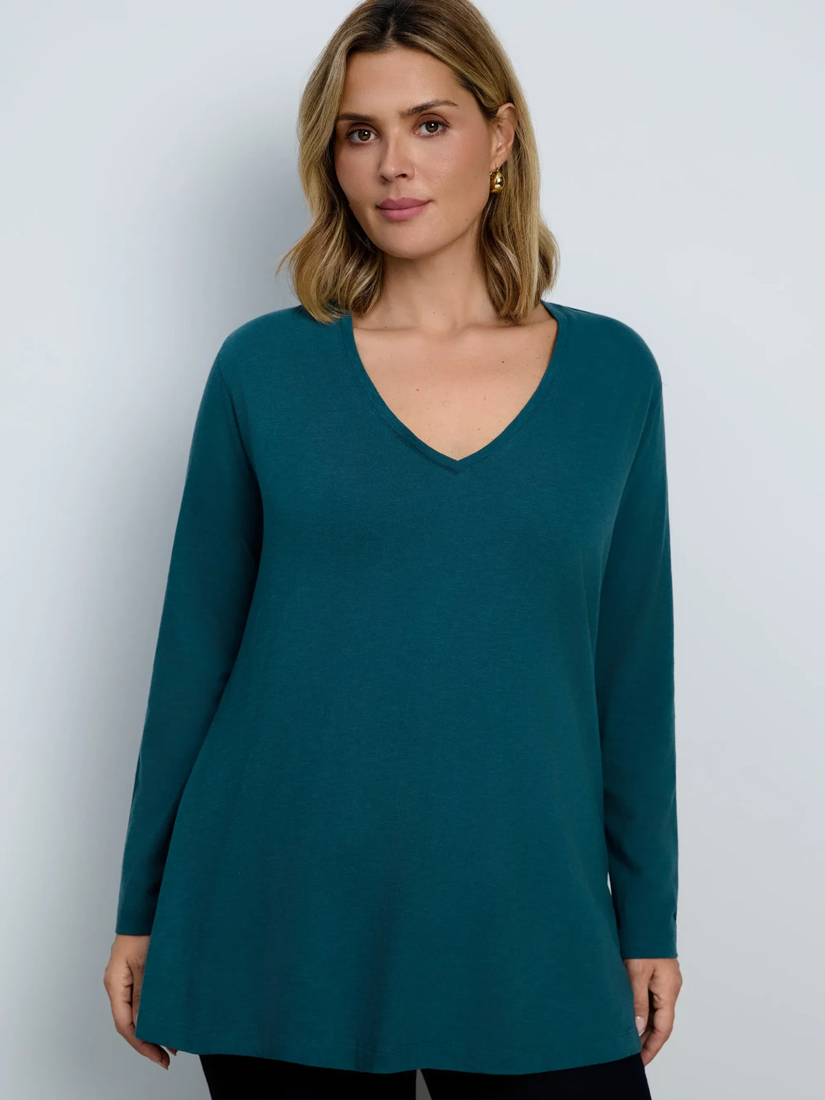 Sorrel V-Neck Longline Swing Top – Teal