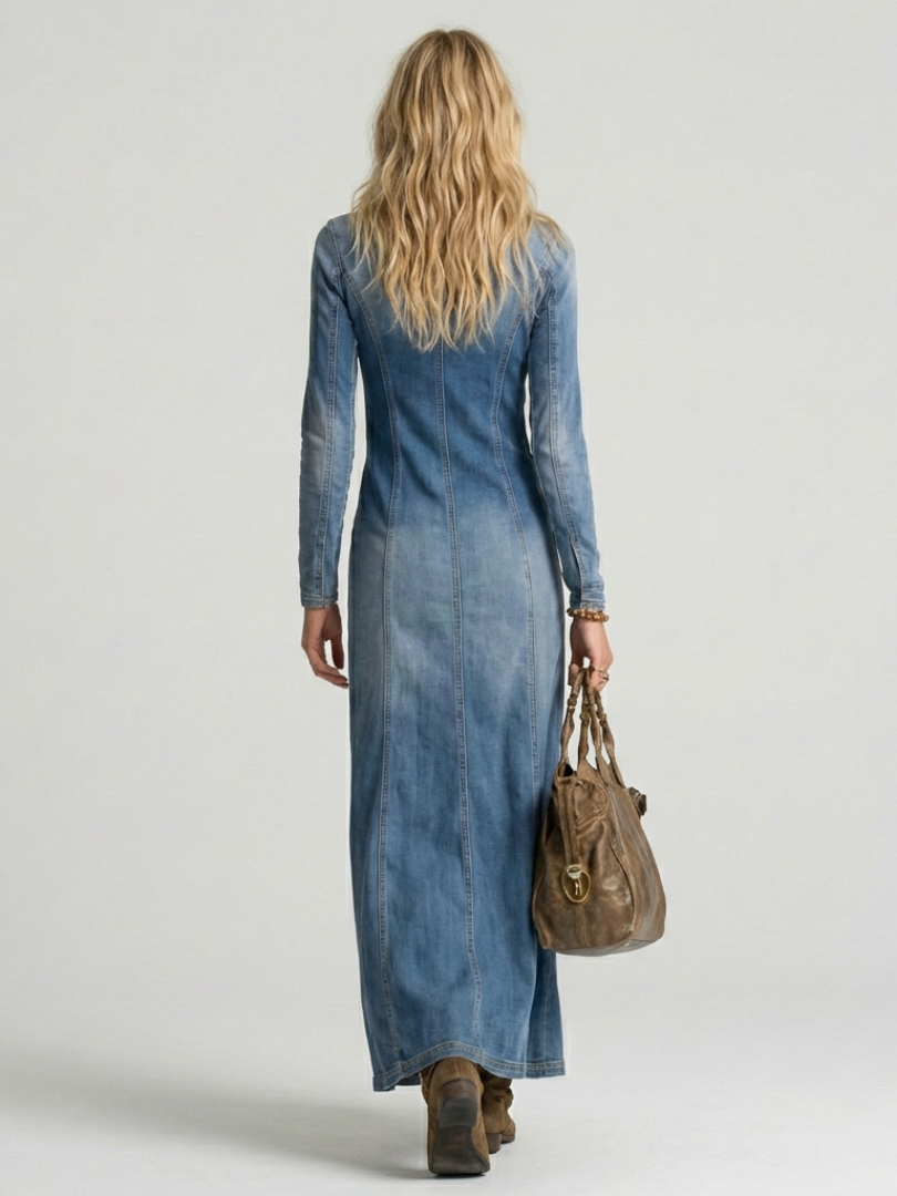 Dorvelli | Women's Maxi Dress – Button Front Denim