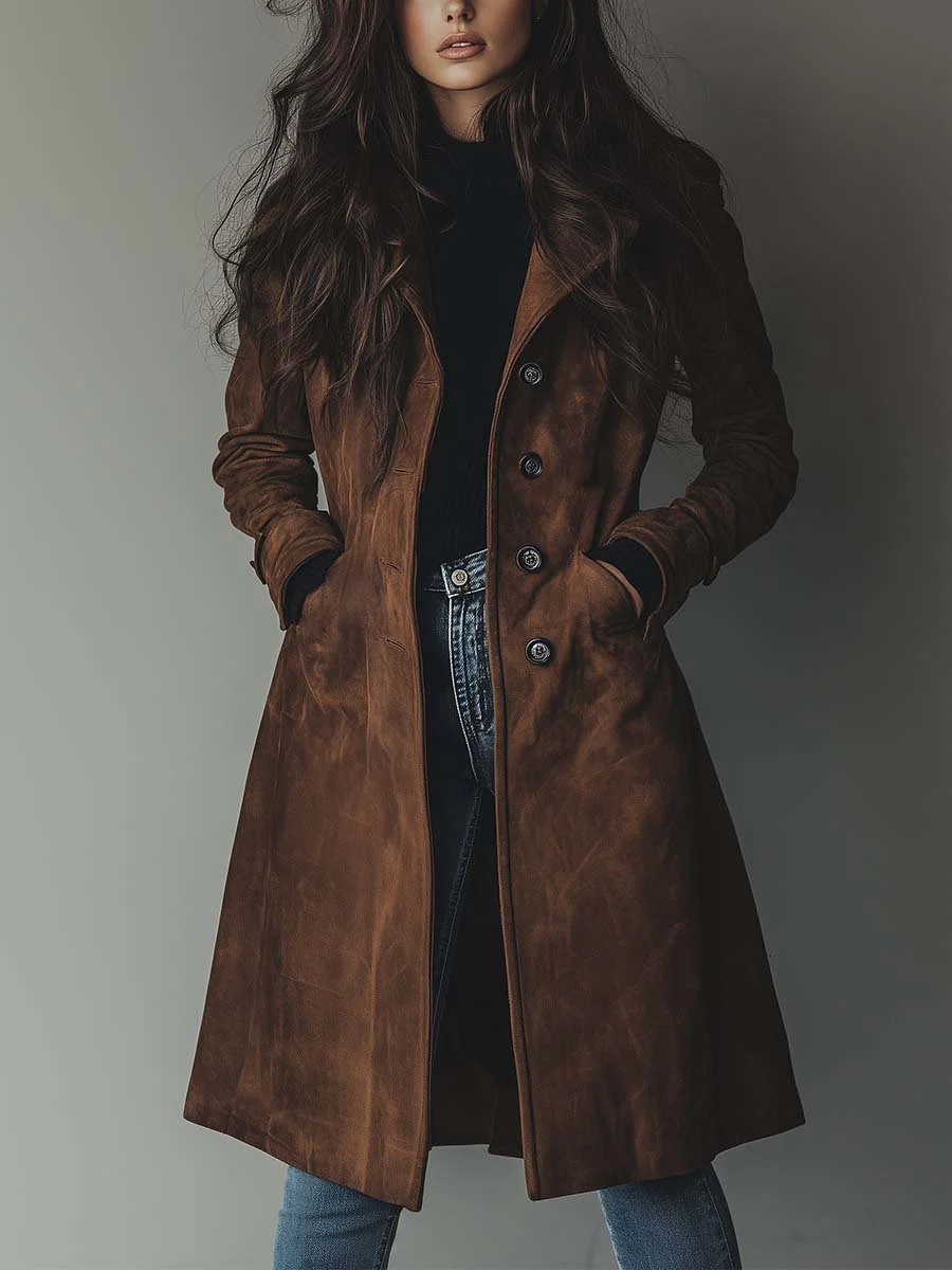 Thessaly Vintage-Inspired Trench Coat - Brown