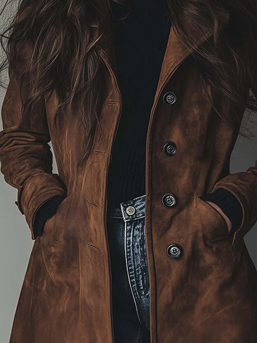 Thessaly Vintage-Inspired Trench Coat - Brown