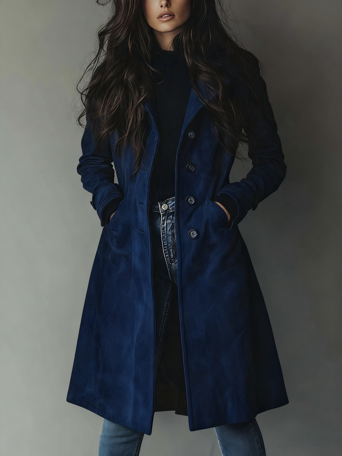 Thessaly Vintage-Inspired Trench Coat - Dark Blue