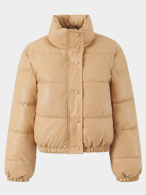 Ursula Solid Cropped Puffer Coat – Snap Fastening Long Sleeve Regular Fit | Dorvelli