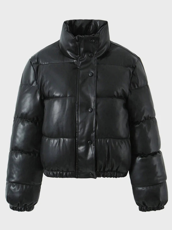 Ursula Solid Cropped Puffer Coat – Snap Fastening Long Sleeve Regular Fit | Dorvelli
