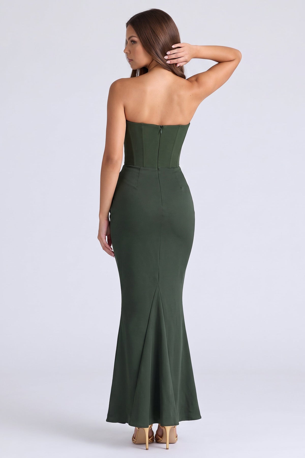 Valentina Strapless Corset Maxi Dress – Forest Green
