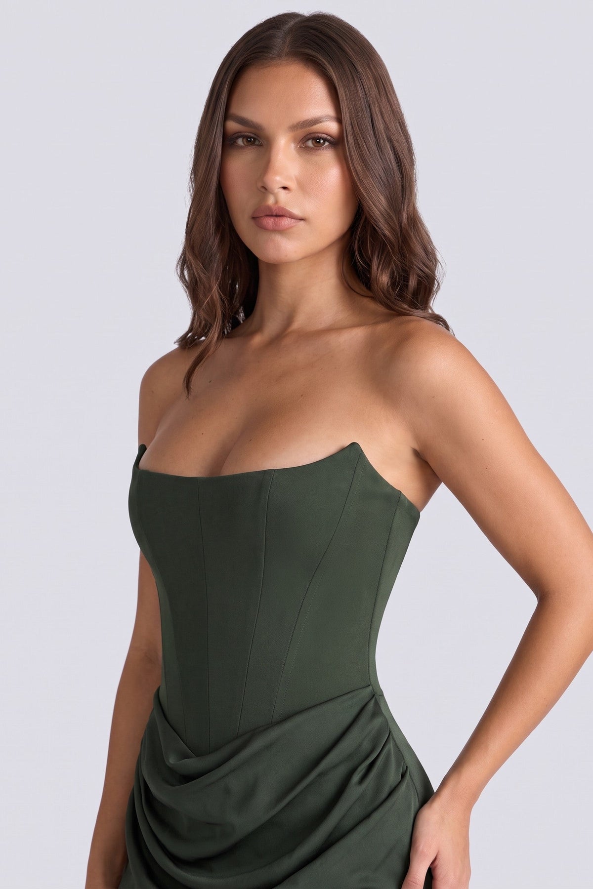Valentina Strapless Corset Maxi Dress – Forest Green
