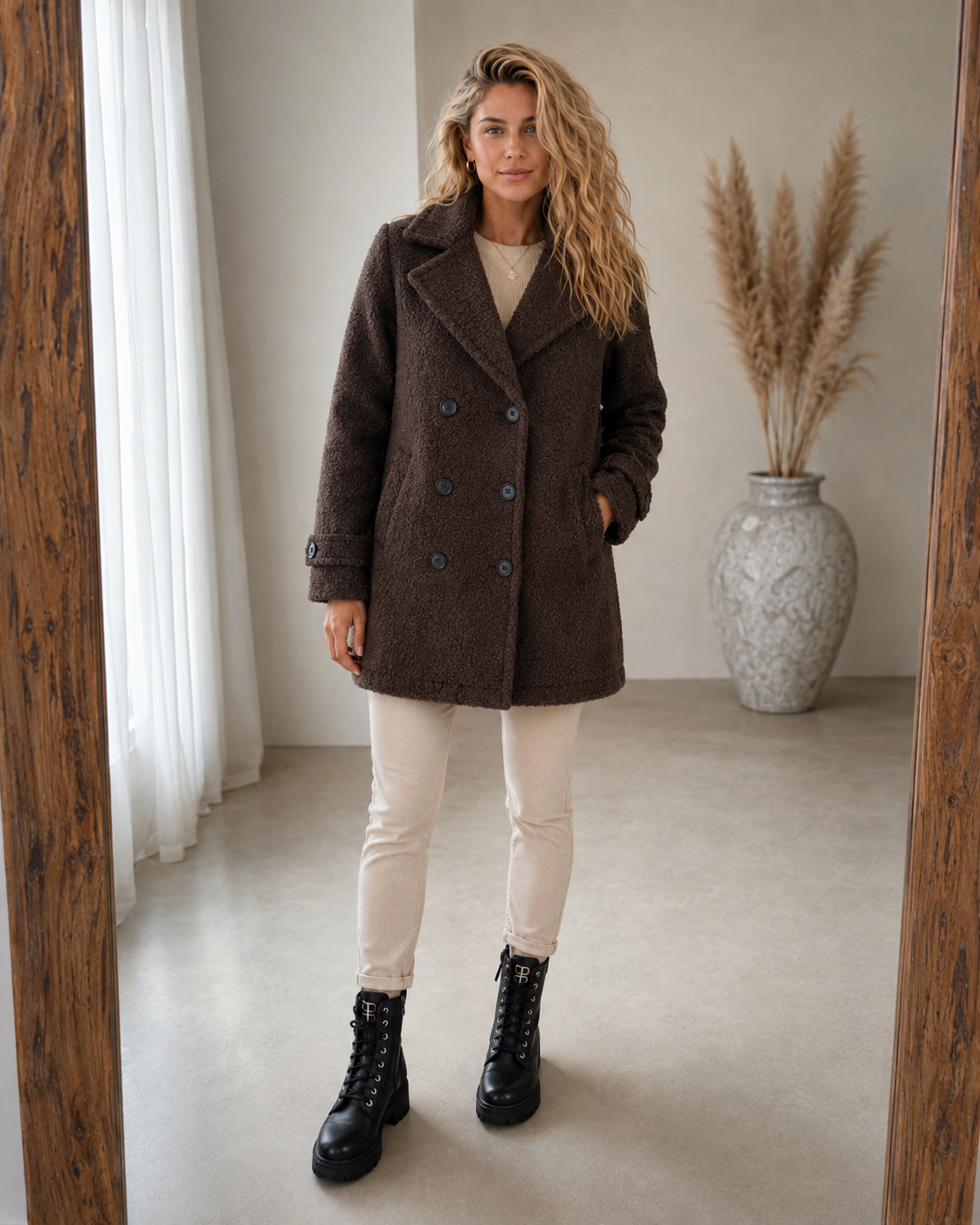 Wilhelmina Double-Breasted Textured Coat