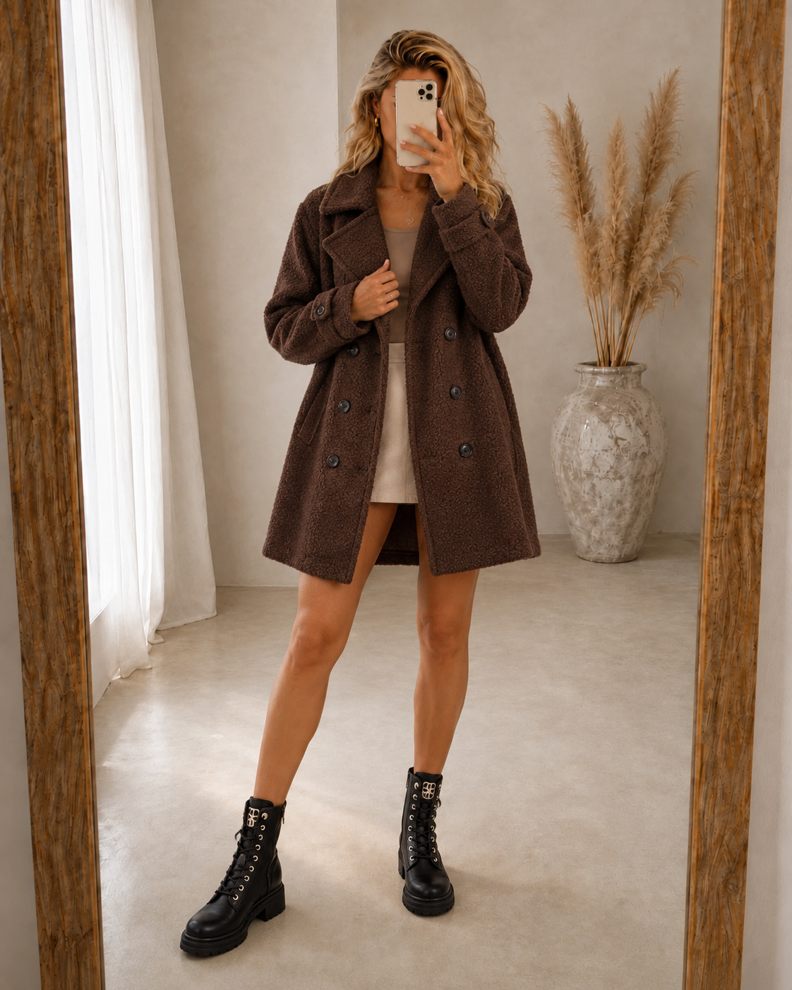 Wilhelmina Double-Breasted Textured Coat