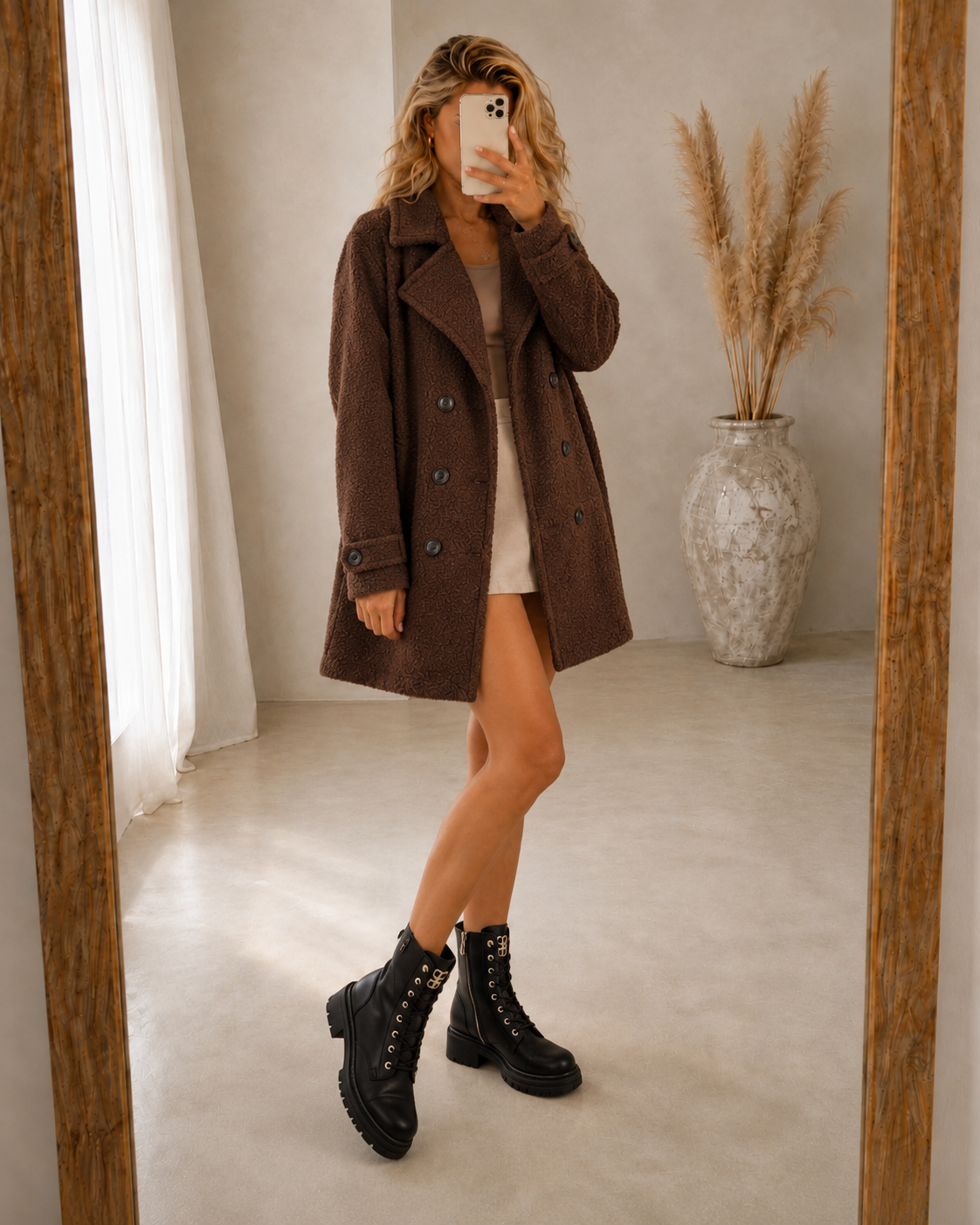 Wilhelmina Double-Breasted Textured Coat