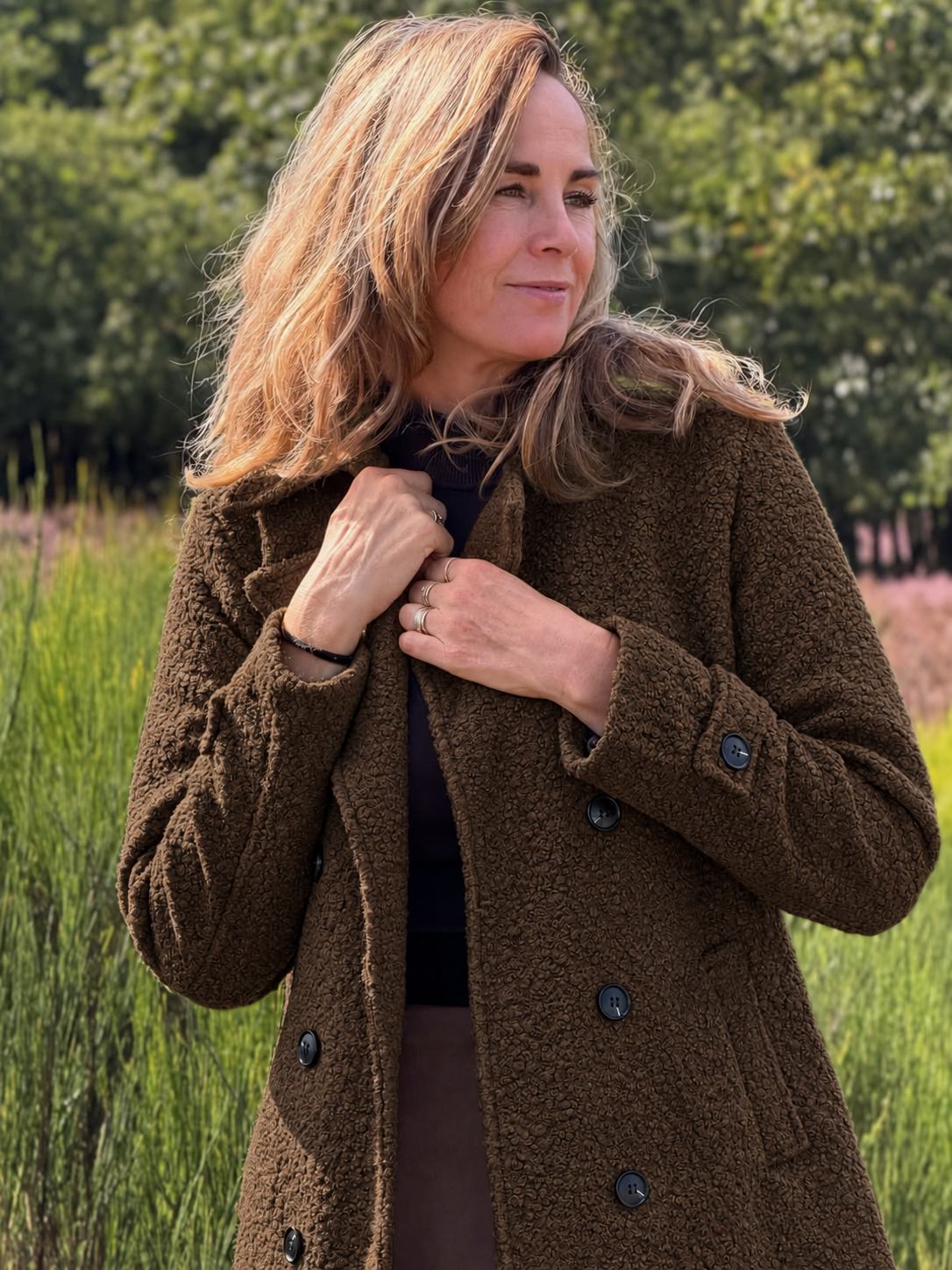 Wilhelmina Double-Breasted Textured Coat