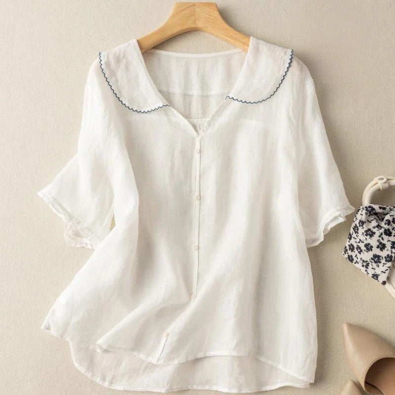 Dorvelli | Women's Blouse – Vintage Button Detail - White