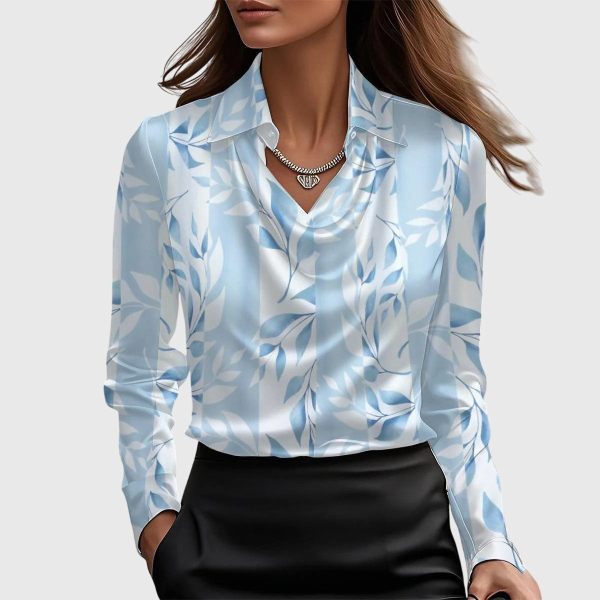 Dorvelli | Women's Blouse – Elegant Feminine - Light Blue Floral