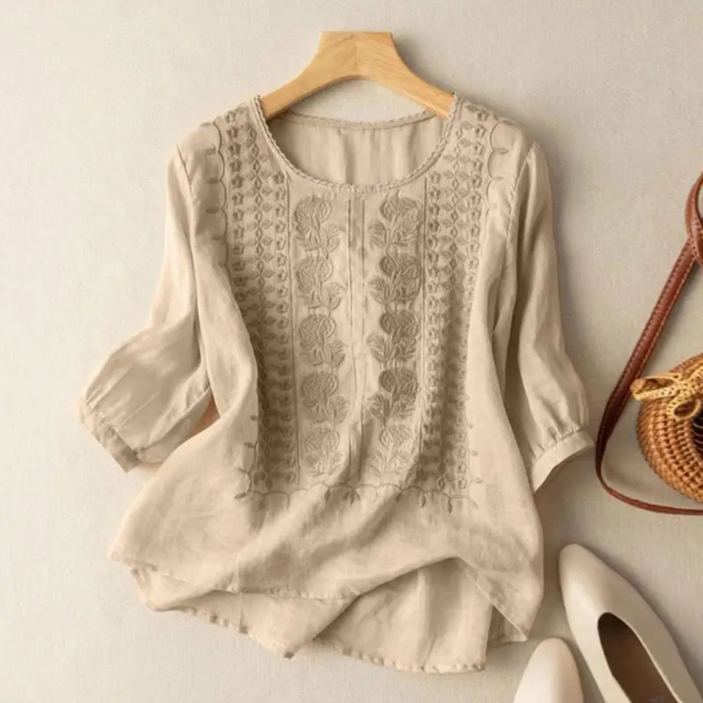 Dorvelli | Women’s Blouse – Embroidered Round-Neck