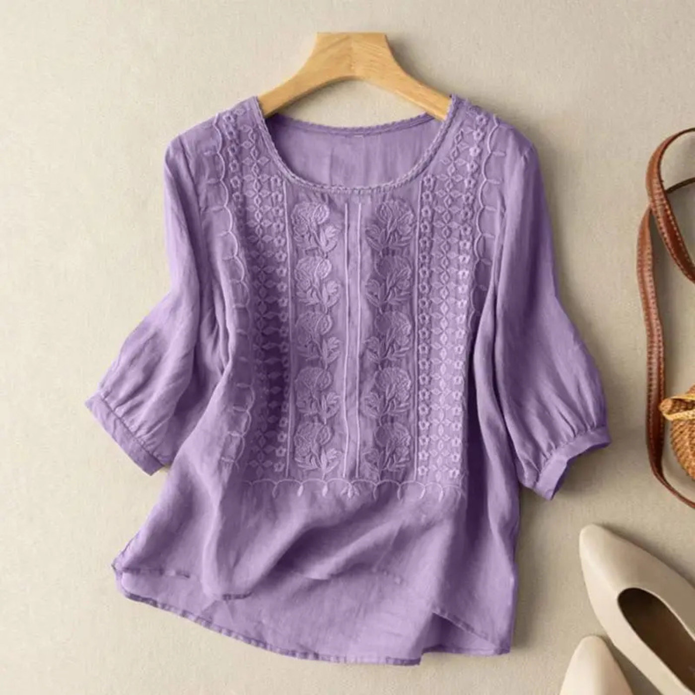 Dorvelli | Women’s Blouse – Embroidered Round-Neck
