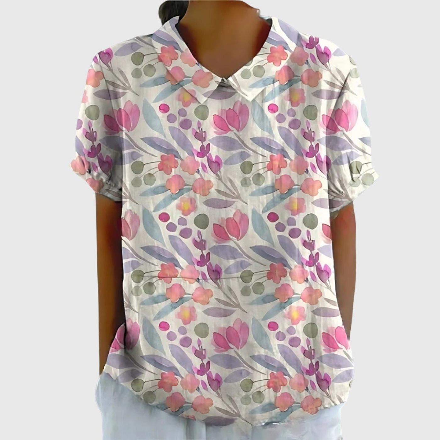 Dorvelli | Women’s Blouse – Floral Short-Sleeve Collared