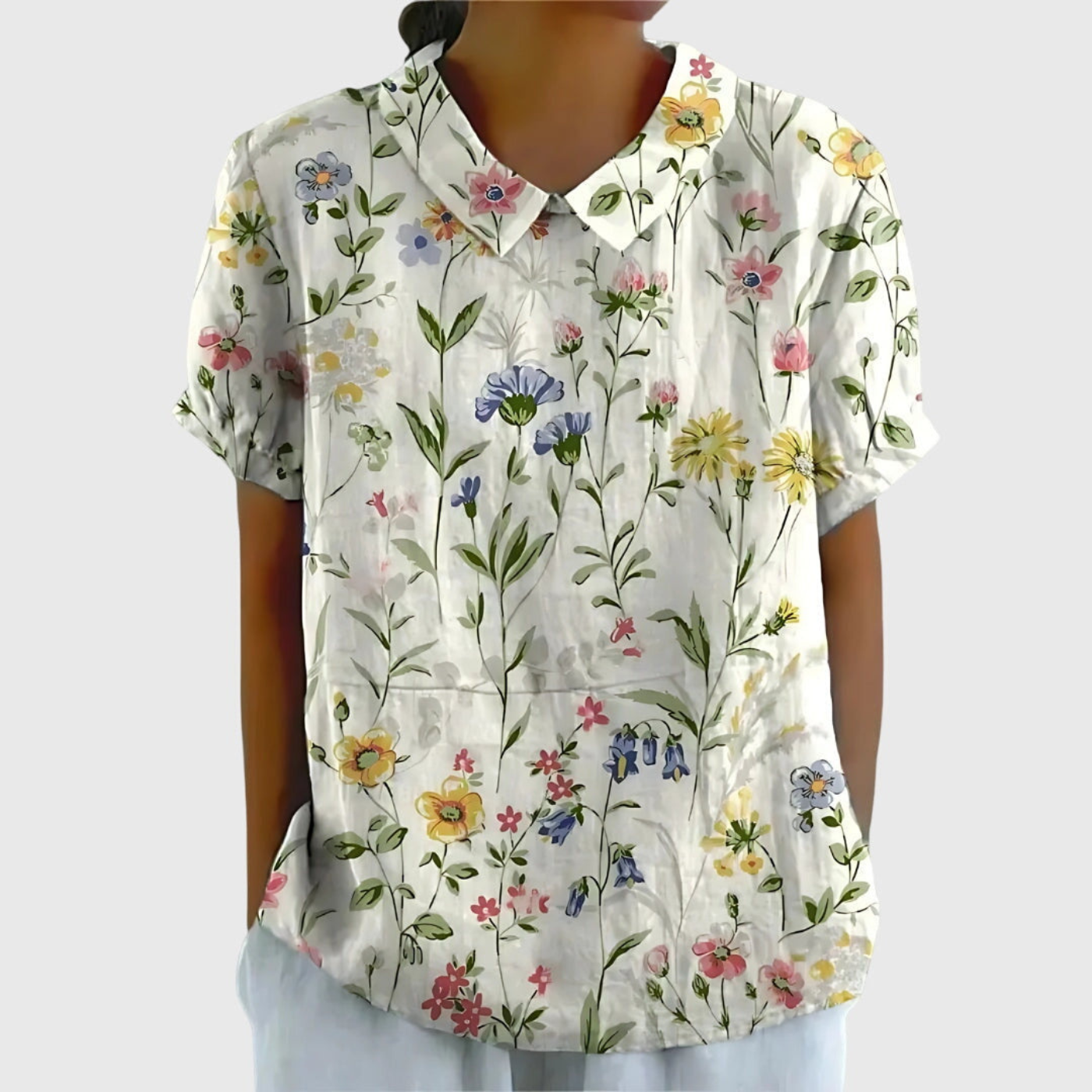 Dorvelli | Women’s Blouse – Floral Short-Sleeve Collared