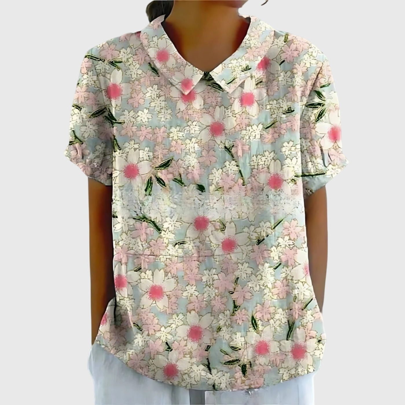 Dorvelli | Women’s Blouse – Floral Short-Sleeve Collared