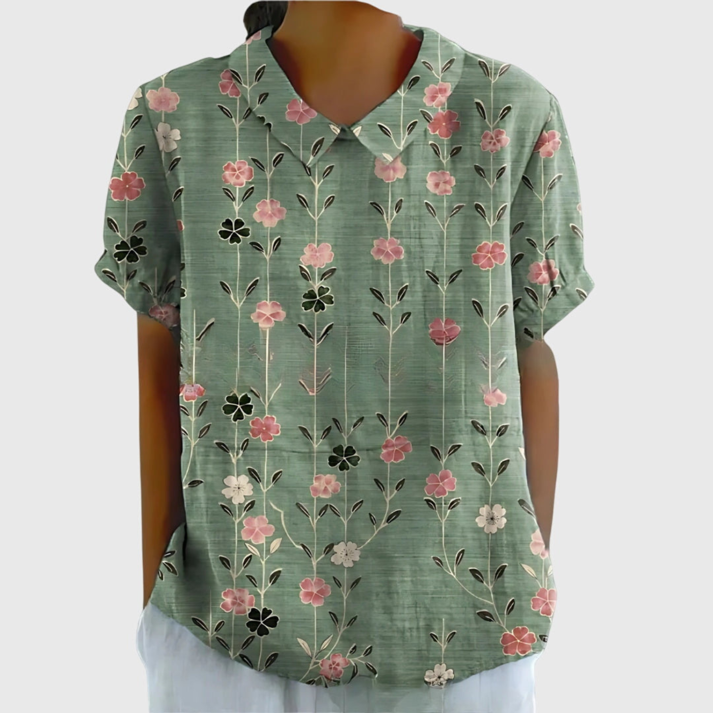 Dorvelli | Women’s Blouse – Floral Short-Sleeve Collared