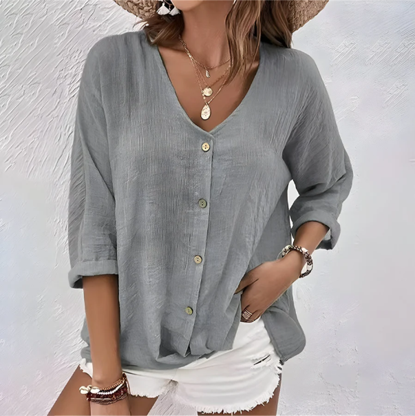 Dorvelli | Women's Blouse – Relaxed Button-Up - Grey