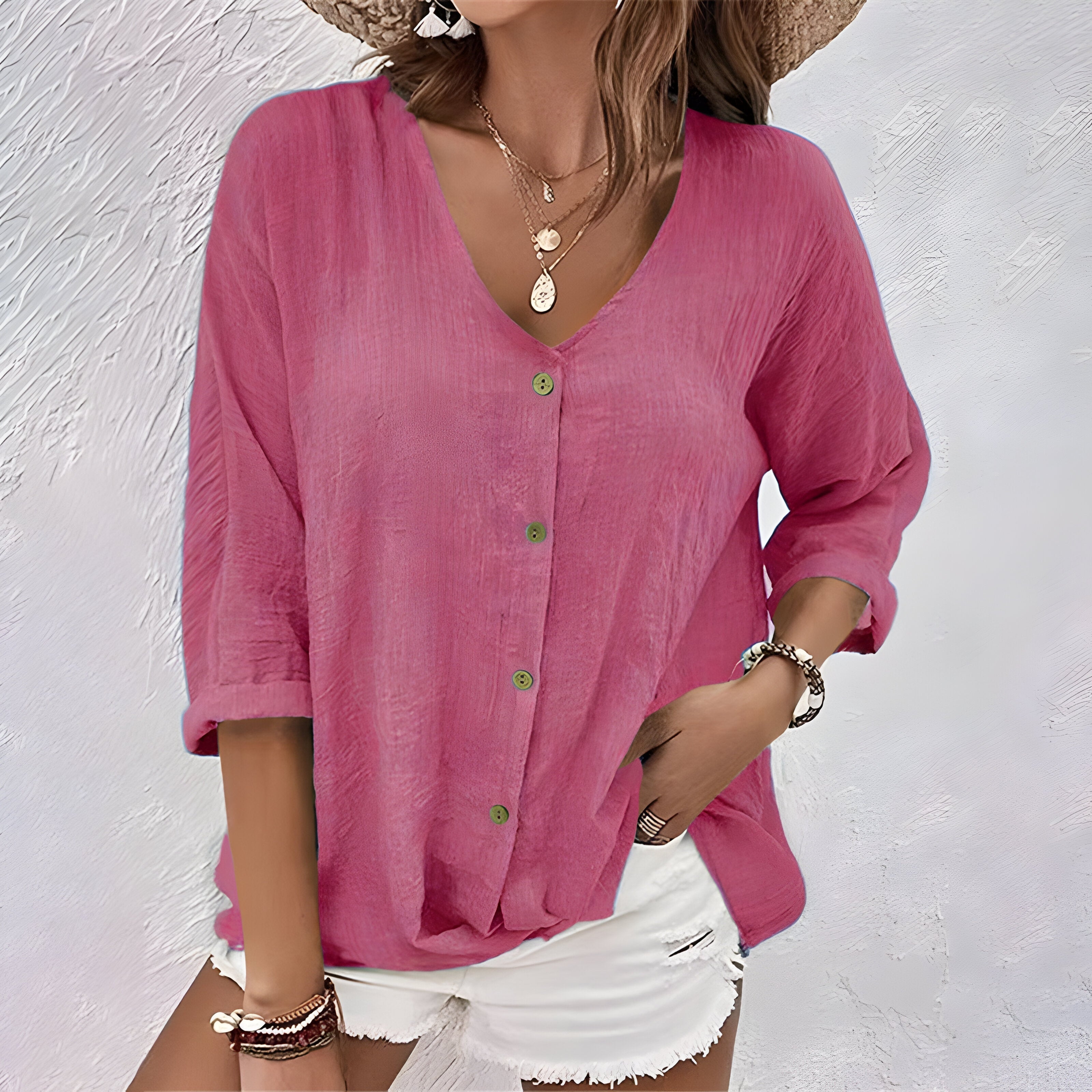 Dorvelli | Women's Blouse – Relaxed Button-Up - Pink
