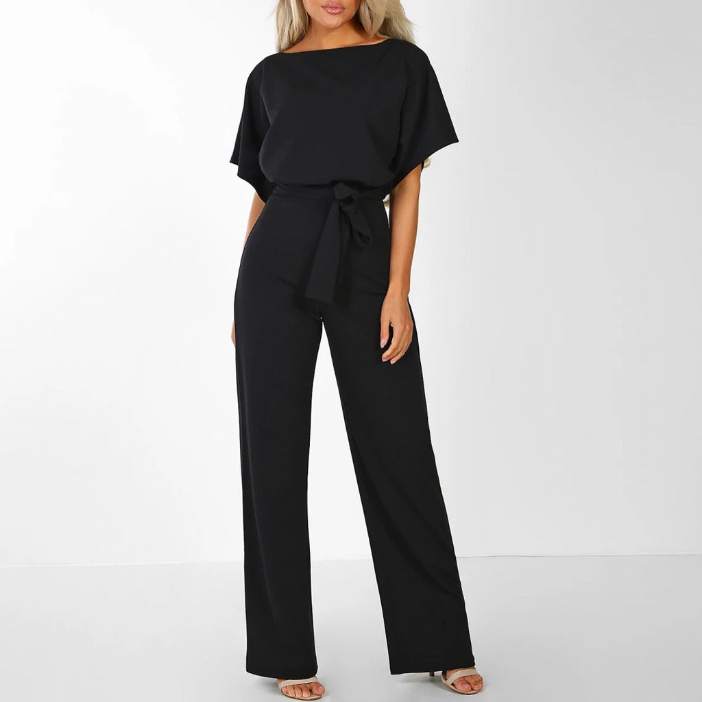 Dorvelli | Women's Jumpsuit – Boat Neck Belt - Black