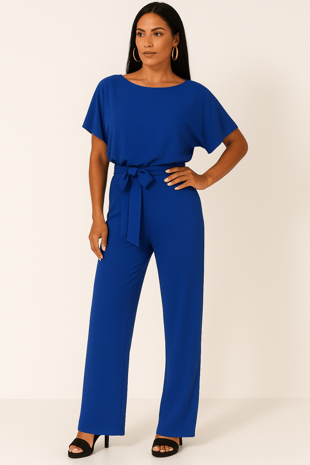 Dorvelli | Women's Jumpsuit – Tie Belt - Blue