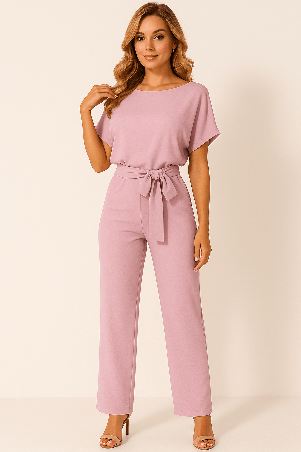 Dorvelli | Women's Jumpsuit – Tie Belt - Light Pink
