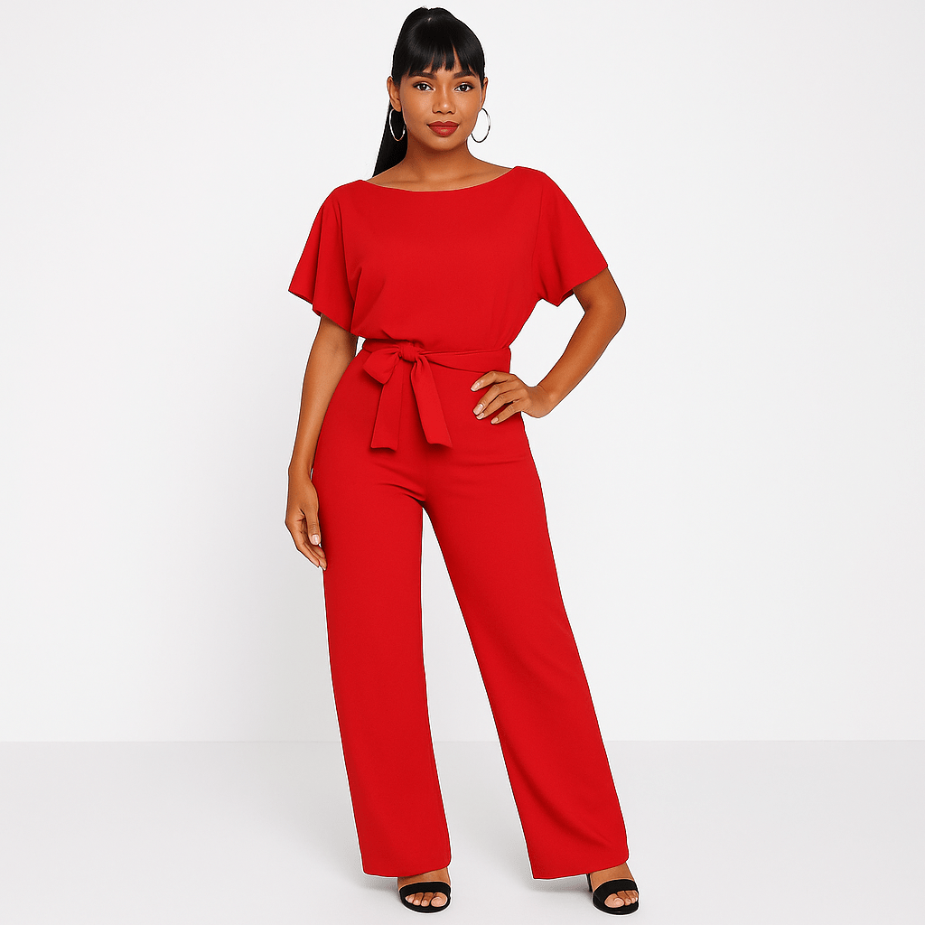 Dorvelli | Women's Jumpsuit – Tie Belt - Red