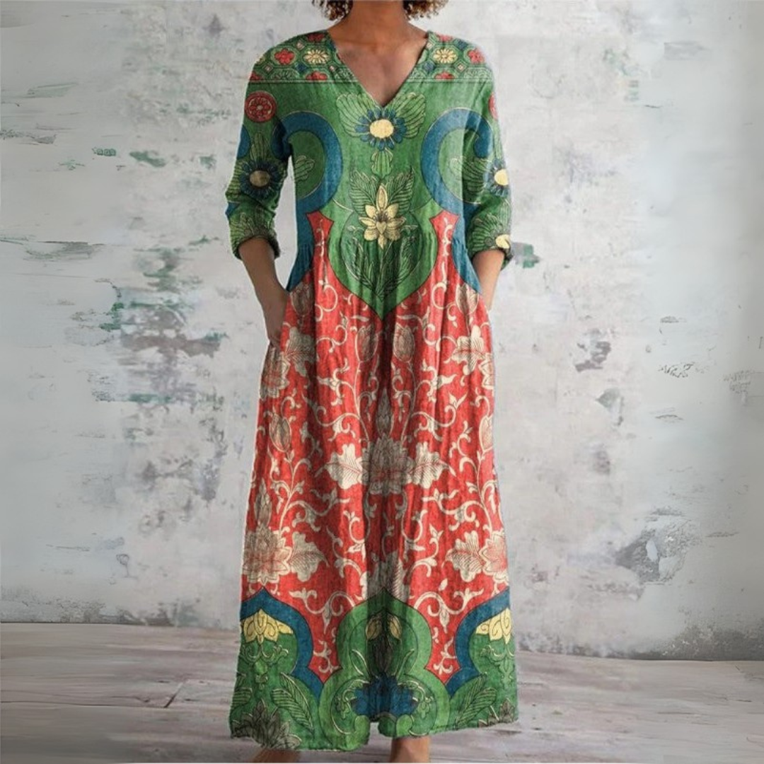 Dorvelli | Women’s Maxi Dress – Boho Ethnic V-Neck