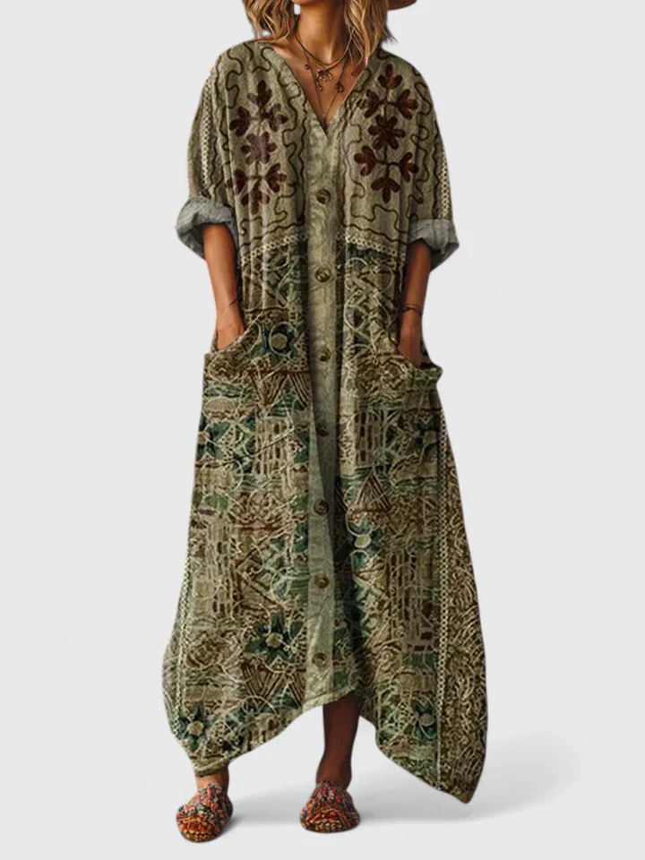 Dorvelli | Women’s Maxi Dress – Boho Print Pocket