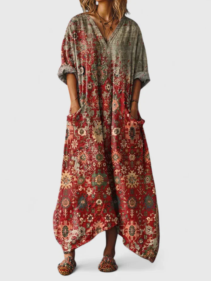 Dorvelli | Women’s Maxi Dress – Boho Print Pocket