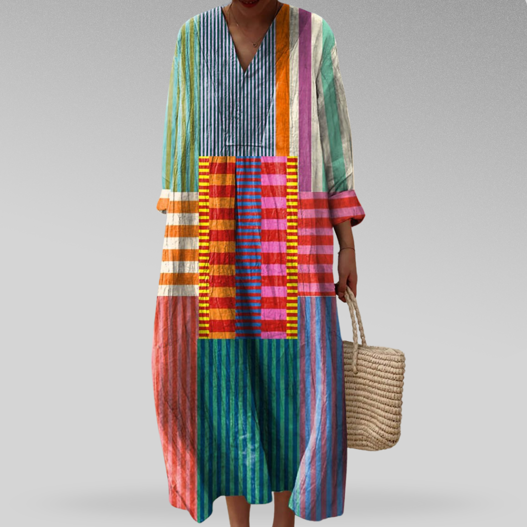 Dorvelli | Women’s Maxi Dress – Colourblock Patchwork Stripe