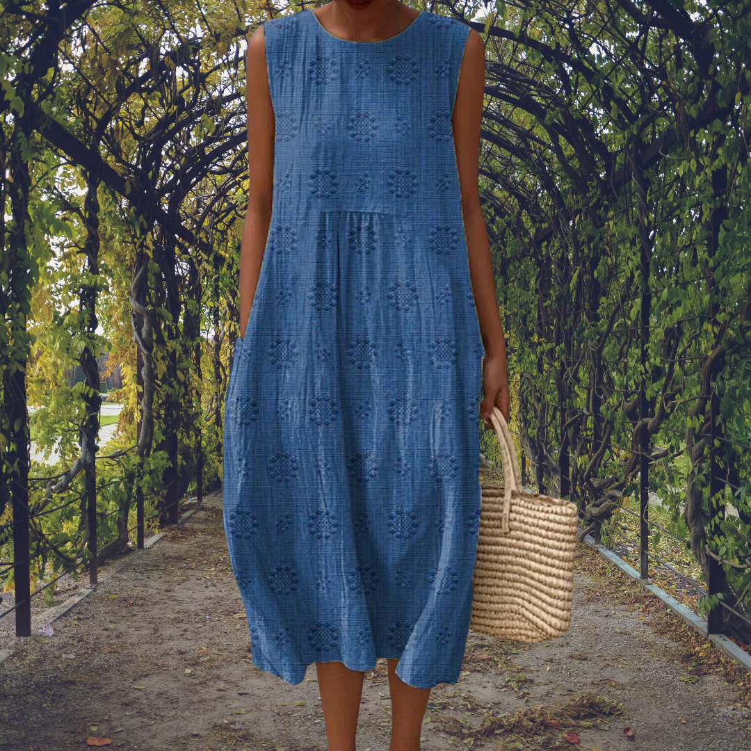 Dorvelli | Women’s Midi Dress – Embroidered Sleeveless