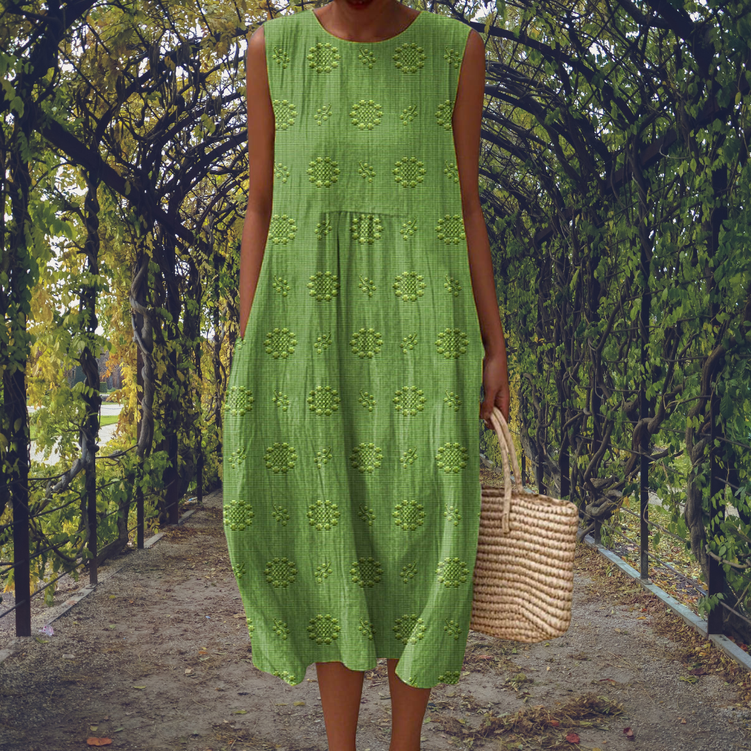 Dorvelli | Women’s Midi Dress – Embroidered Sleeveless
