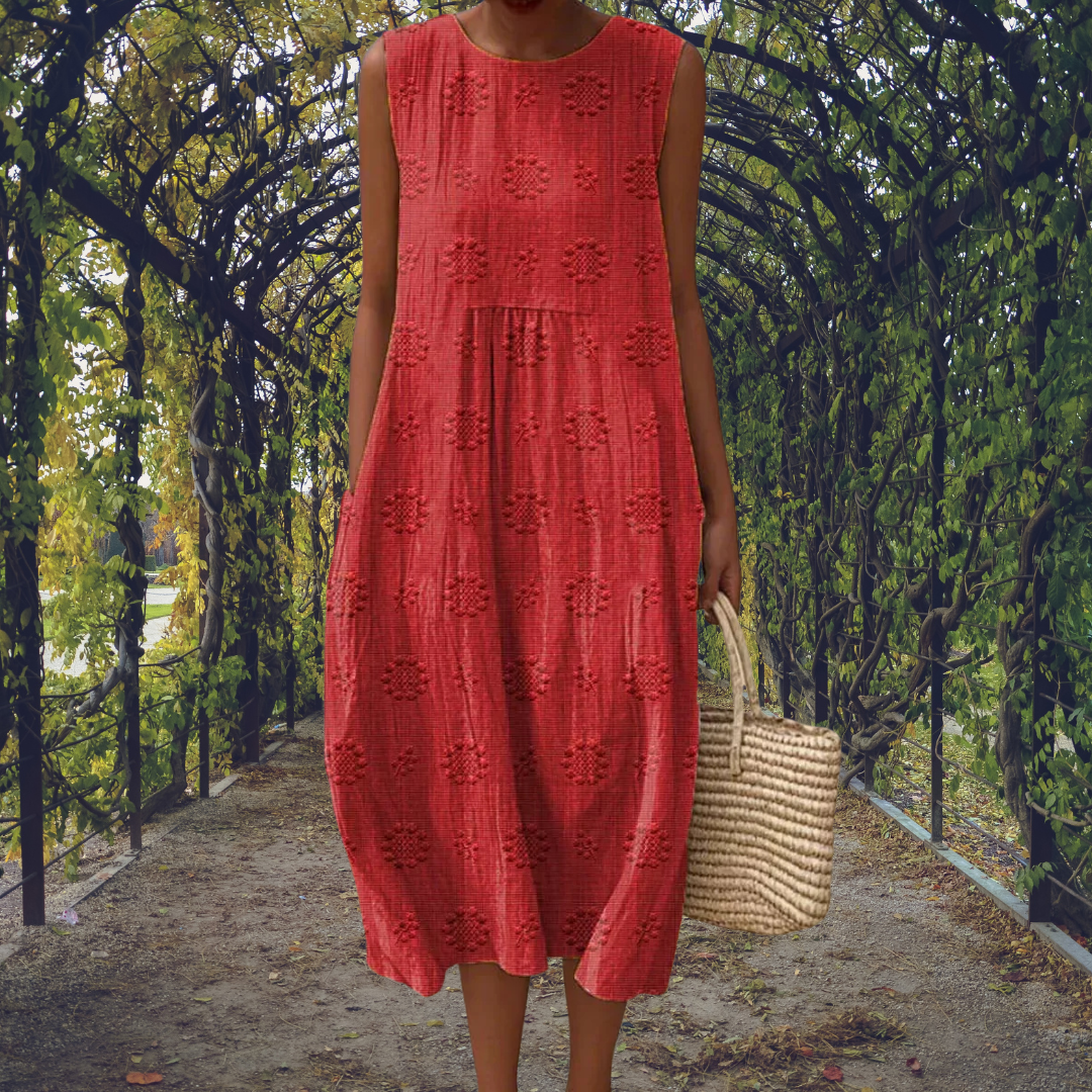 Dorvelli | Women’s Midi Dress – Embroidered Sleeveless