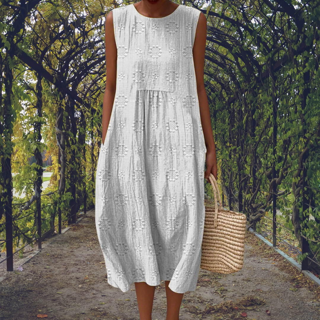 Dorvelli | Women’s Midi Dress – Embroidered Sleeveless