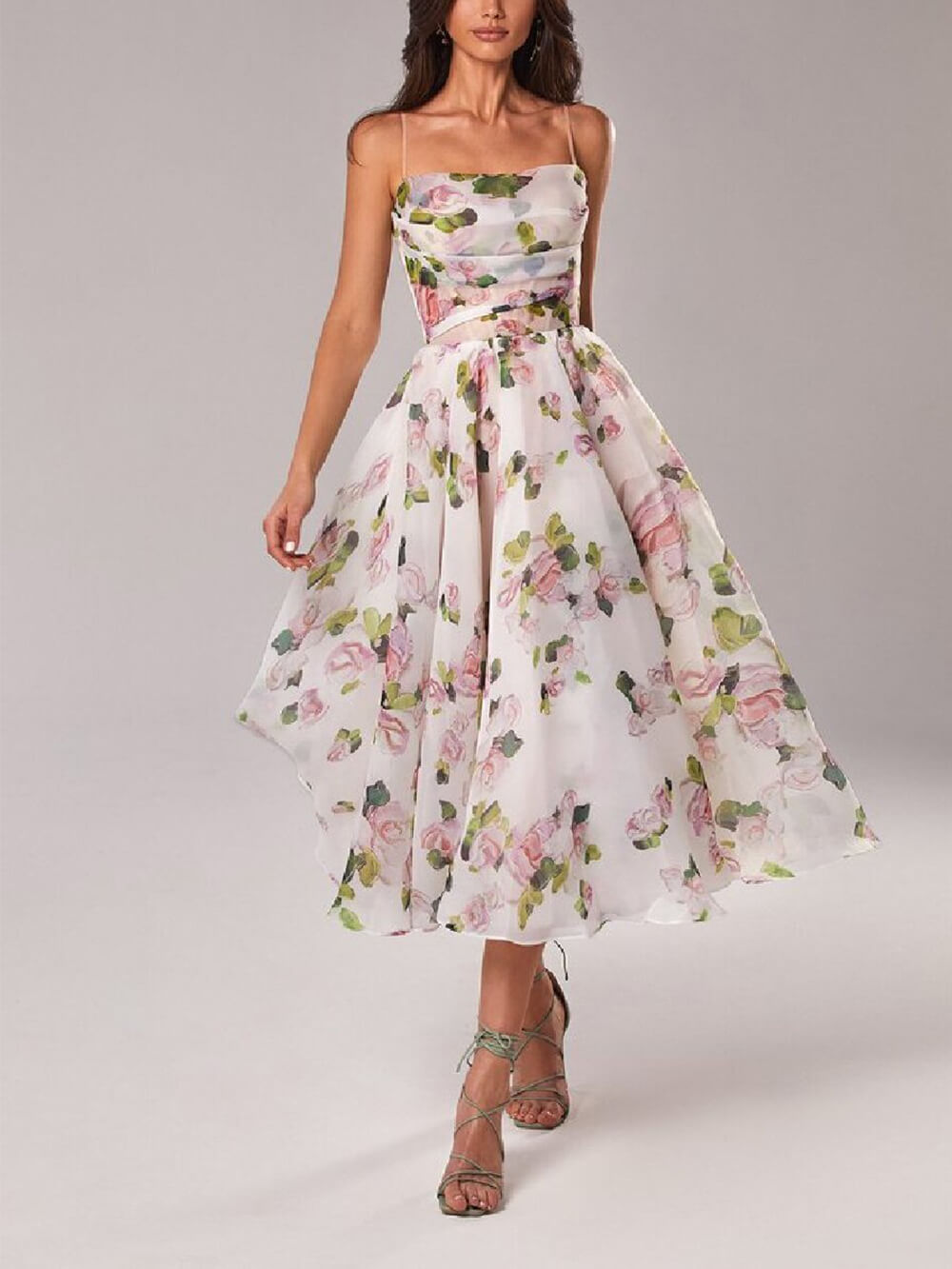 Dorvelli | Women’s Midi Dress – Floral Strapless Swing