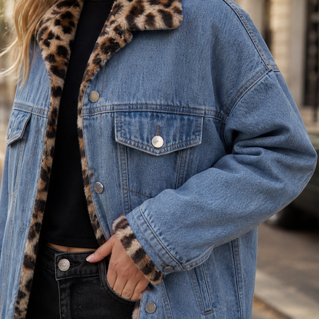 Dorvelli | Women's Reversible Oversized Jacket – Leopard Print Lining