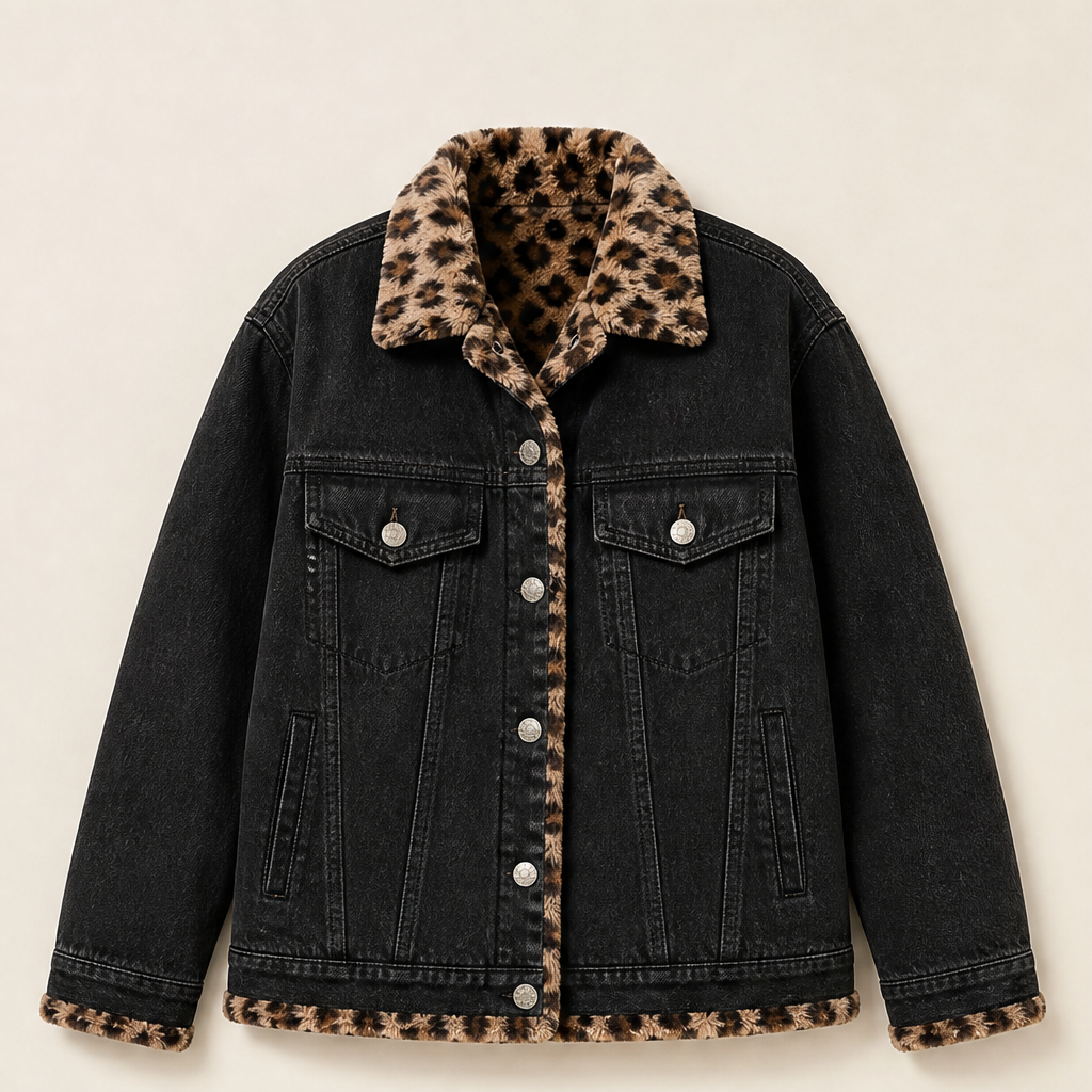 Dorvelli | Women's Reversible Oversized Jacket – Leopard Print Lining – Black