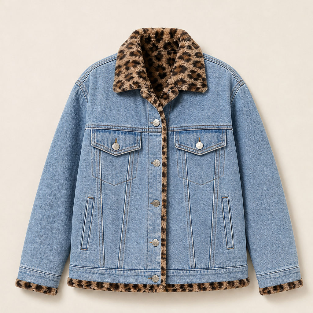 Dorvelli | Women's Reversible Oversized Jacket – Leopard Print Lining – Light Blue