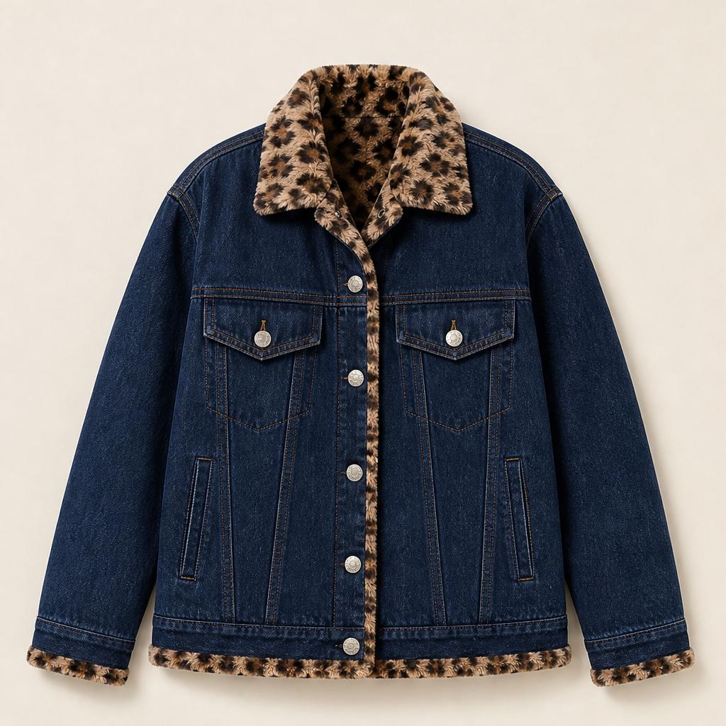 Dorvelli | Women's Reversible Oversized Jacket – Leopard Print Lining – Navy