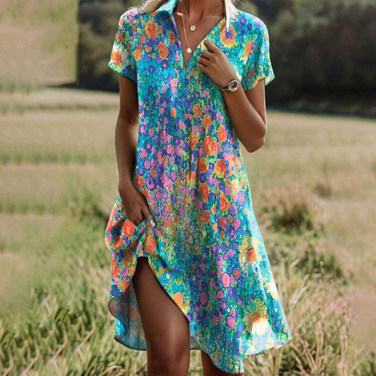 Dorvelli | Women’s Summer Dress – Boho Print V-Neck