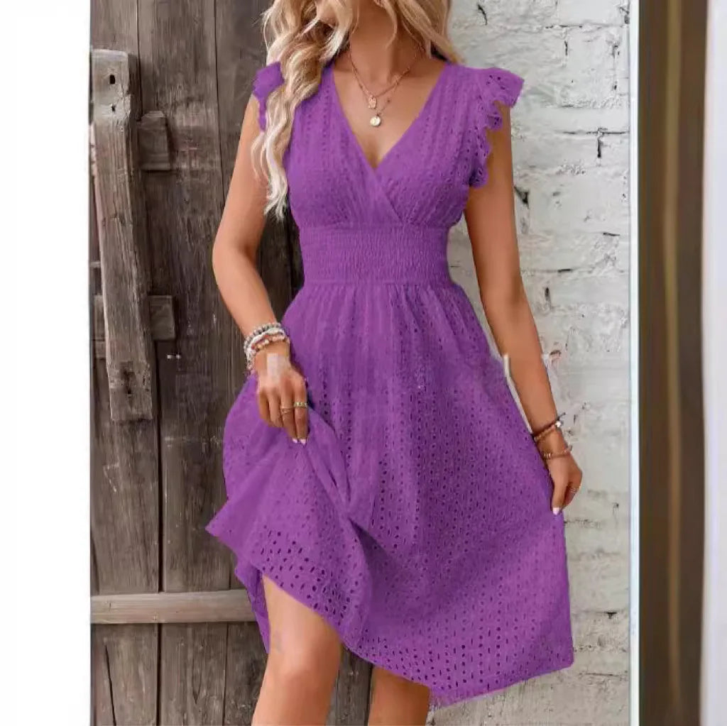 Dorvelli | Women’s Summer Dress – V-Neck Flutter Sleeve