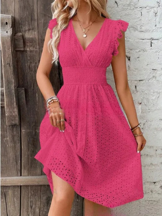Dorvelli | Women’s Summer Dress – V-Neck Flutter Sleeve