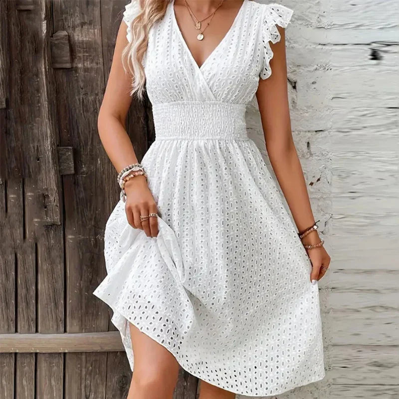Dorvelli | Women’s Summer Dress – V-Neck Flutter Sleeve