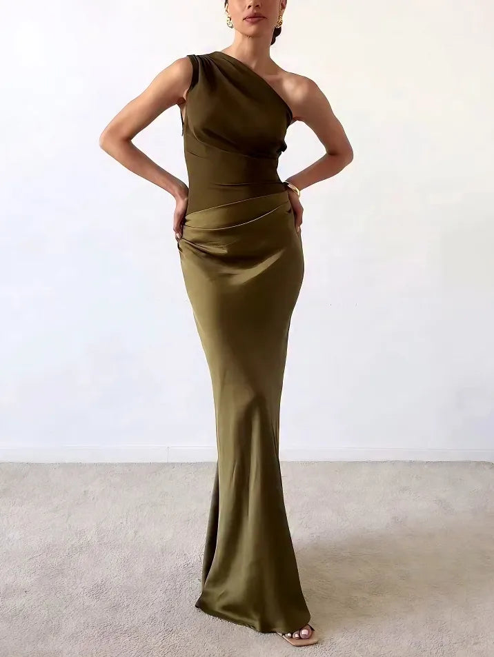 Dorvelli | Women’s Wedding Guest Maxi Dress – One-Shoulder Pleated Gown