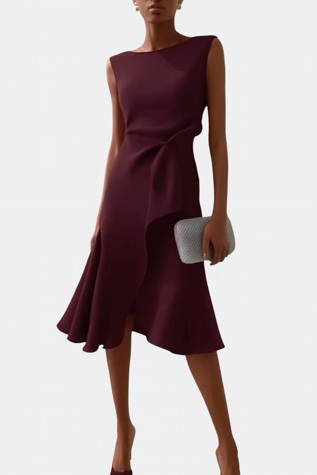 Dorvelli | Women’s Wedding Guest Midi Dress – Draped Asymmetric A-Line