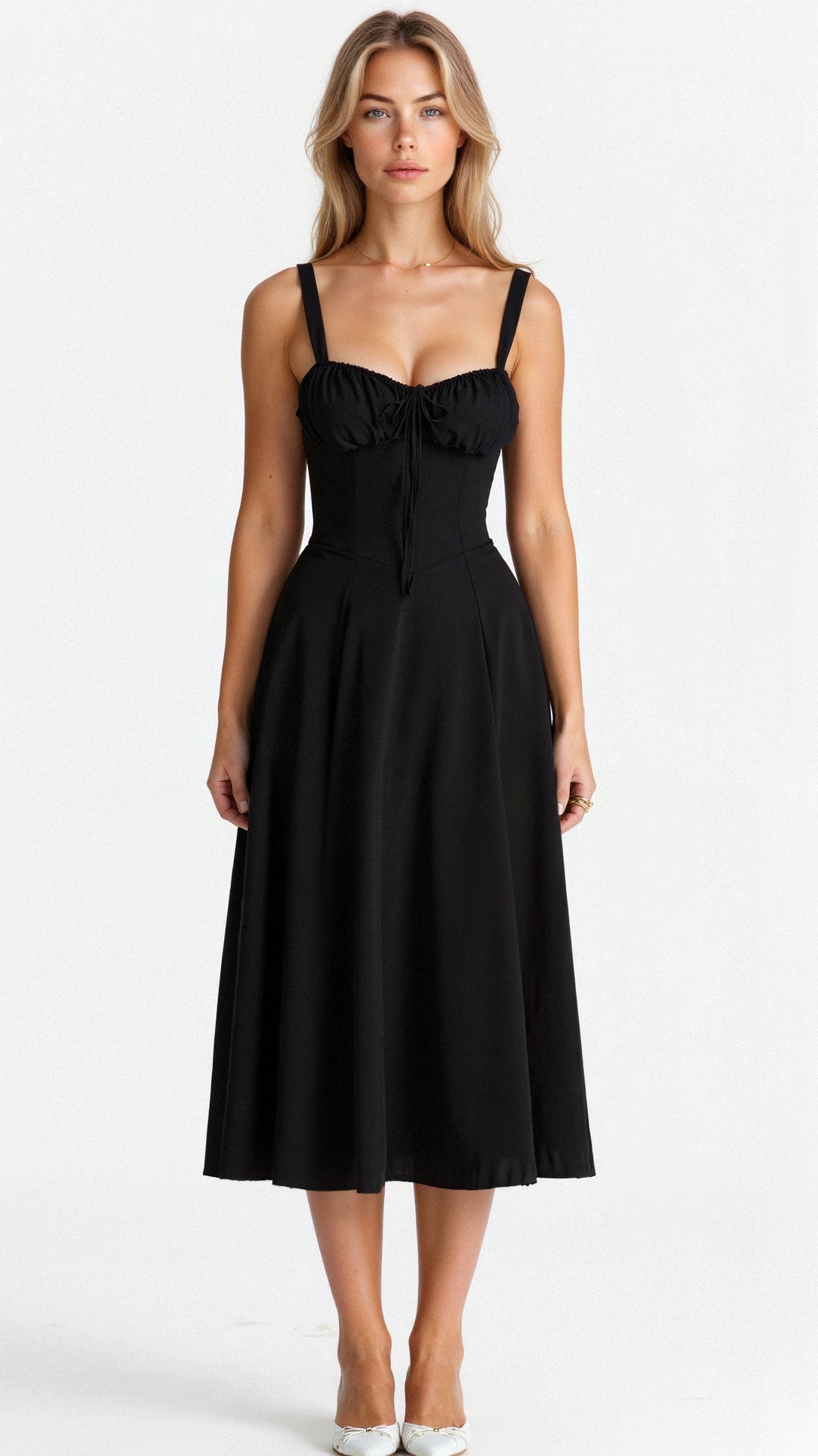Dorvelli | Women's Midi Dress – Drawstring Sleeveless - Black