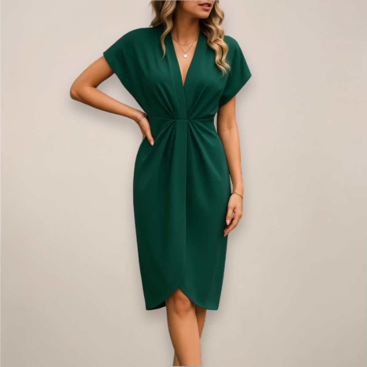 Dorvelli | Women's Midi Dress – Wrap Elegant Silhouette - Dark Green
